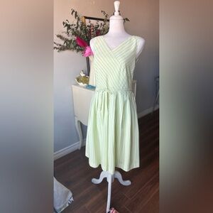 Talbots Striped Seersucker  Dress Sleeveless Cotton Blend Midi Size 14